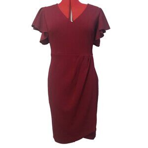 iHot Maroon V-Neck Flutter Sleeve Dress US L